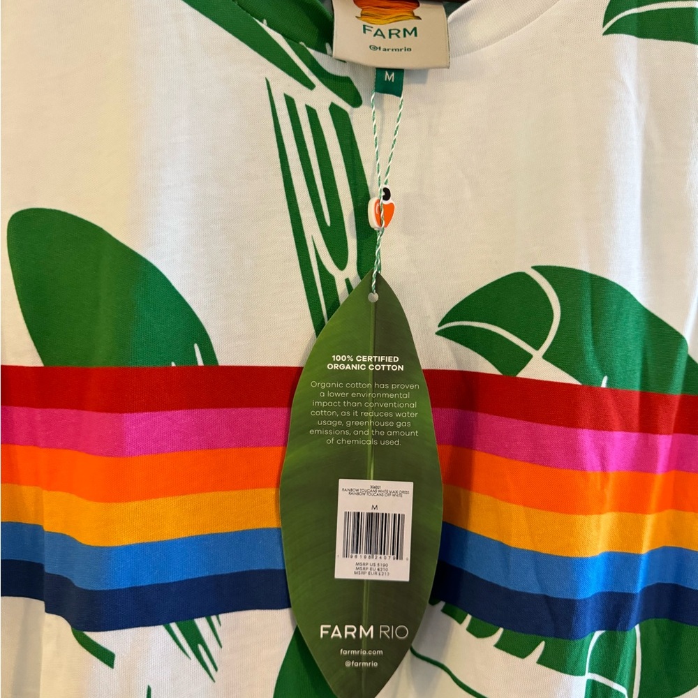 FARM Rio White Maxi Dress with Green Print and Rainbow Bodice - Picture 10 of 13